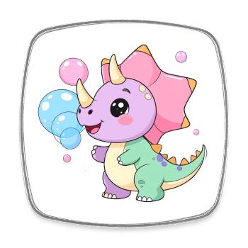 Kawaii Dino en pastel avec des bulles de savon - Enfance - Magnet carré - blanc - Devant