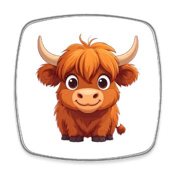 Petite vache Highland mignonne - motif comique duveteux - Magnet carré - blanc - Devant