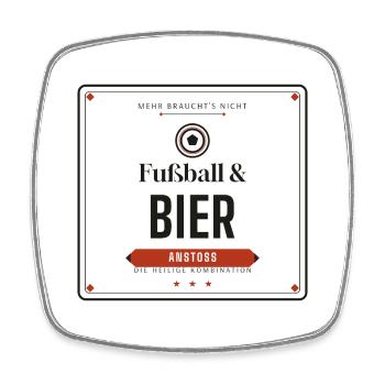 Fußball & Bier – Mehr braucht's nicht - Viereckiger Kühlschrankmagnet - Weiß - Vorne