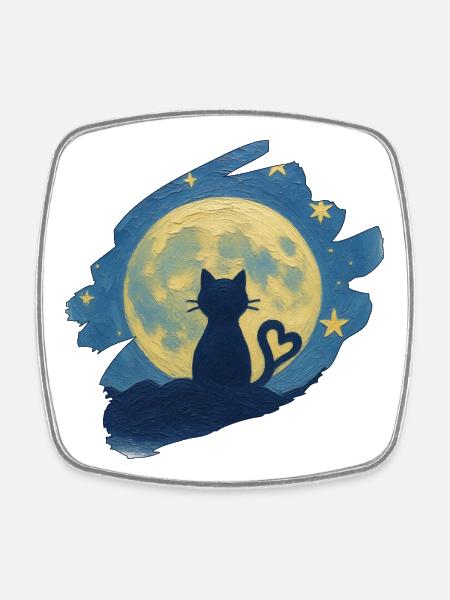 Chat au cœur au clair de lune - Magnet carré - blanc