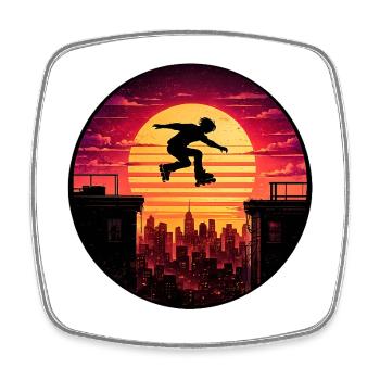 Silhouette de la Skyline du Coucher du Soleil - Magnet carré - blanc - Devant
