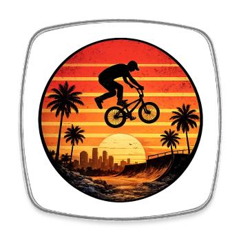 Cercle de saut BMX au coucher du soleil - Magnet carré - blanc - Devant