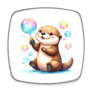 Kleiner Otter macht bunte Seifenblasen - Comic-Art - Viereckiger Kühlschrankmagnet - Weiß - Vorne