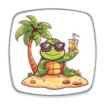 Turtle Summer Palm Tree - Square fridge magnet - white - Front