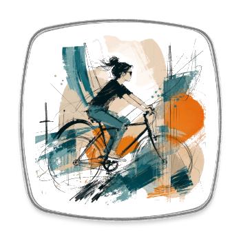Le cycliste dans un jeu abstrait de couleurs - Magnet carré - blanc - Devant