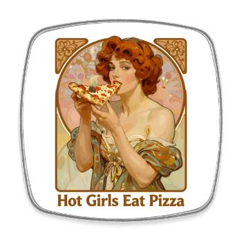 Hot Girls Eat Pizza – Art Nouveau Pin-Up Poster - Viereckiger Kühlschrankmagnet - Weiß - Vorne