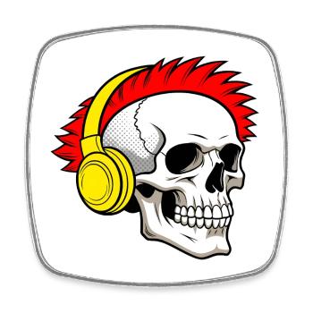 Punk-Totenkopf mit Kopfhörern & rotem Irokesen-Sti - Viereckiger Kühlschrankmagnet - Weiß - Vorne
