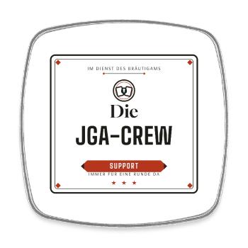 Die JGA-Crew – Support Bräutigam - Viereckiger Kühlschrankmagnet - Weiß - Vorne