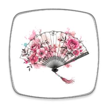 Floraler Fächer mit Aquarellblüten - Viereckiger Kühlschrankmagnet - Weiß - Vorne