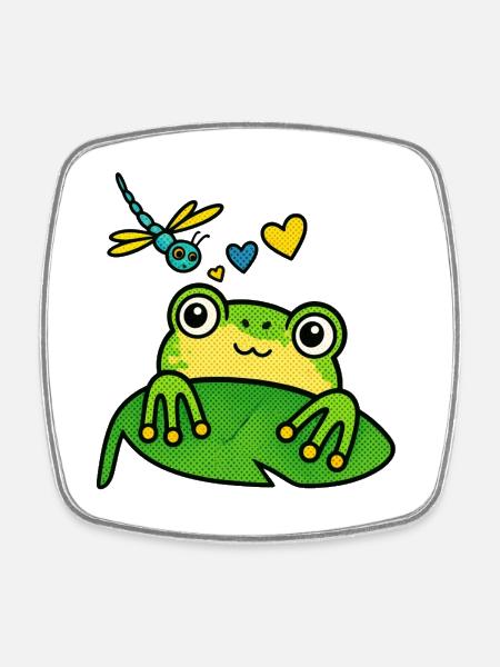 Dreamy frog with dragonfly - Square fridge magnet - white