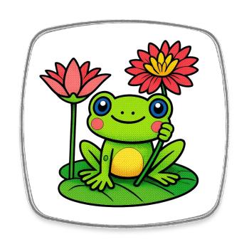 Grenouille entre les nénuphars en fleurs - Magnet carré - blanc - Devant