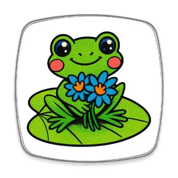 Grenouille joyeuse avec un bouquet de fleurs - Magnet carré - blanc - Devant