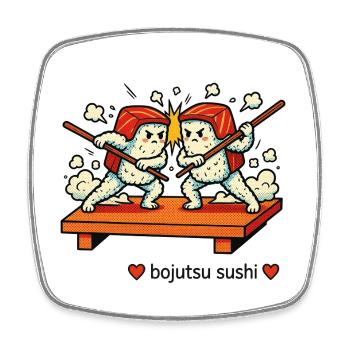 Bojutsu : Duel de baguettes de sushi dans un style rétro - Magnet carré - blanc - Devant
