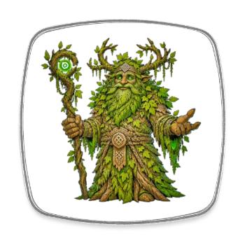 Wise Forest Druid with Magic Staff — Fantasy Art - Square fridge magnet - white - Front