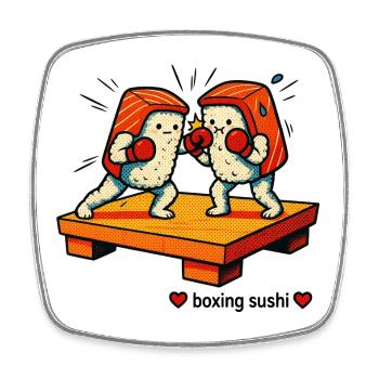 Boxing sushi in retro style - Square fridge magnet - white - Front