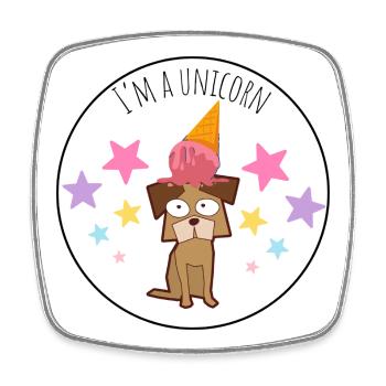 Un chien glacé avec des étoiles : Je suis un chien licorne - Magnet carré - blanc - Devant