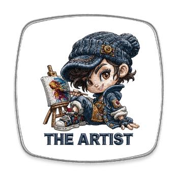 Artiste chibi au pinceau - Magnet carré - blanc - Devant