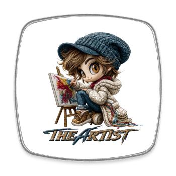 Peinture d’artiste Chibi - Magnet carré - blanc - Devant