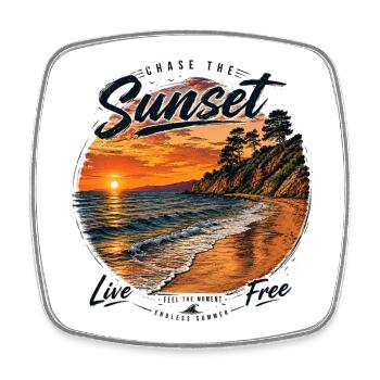 Sunset Liberté Côte et Vagues - Magnet carré - blanc - Devant