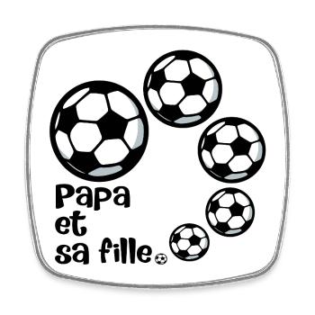 Papa et Fille - Football - Magnet carré - blanc - Devant