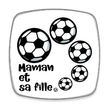 Maman Fille Football - Magnet carré - blanc - Devant