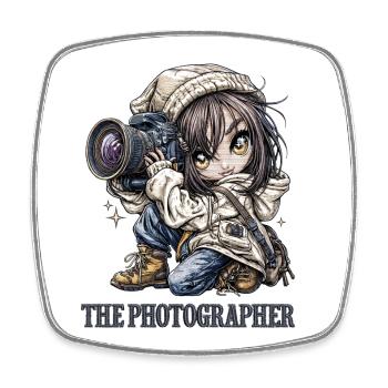 Petit photographe avec appareil photo - Magnet carré - blanc - Devant