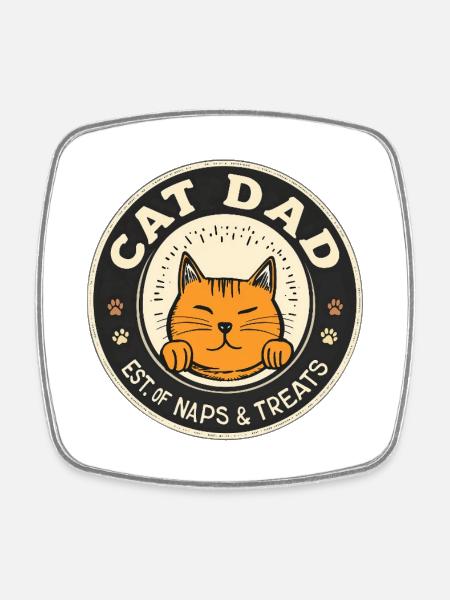 Cat Dad Logo: Naps & Treats - Square fridge magnet - white