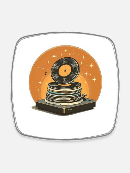 Retro turntable in starlight - Square fridge magnet - white