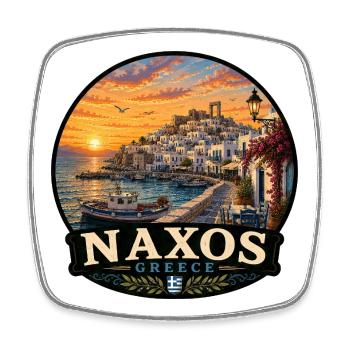 Vacances à Naxos en Grèce Coucher de soleil - Magnet carré - blanc - Devant