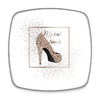 Glitzernder High Heel für beste Freundinnen - Viereckiger Kühlschrankmagnet - Weiß - Vorne