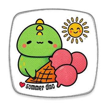 Sommer-Dino mit Eiswaffel - Viereckiger Kühlschrankmagnet - Weiß - Vorne