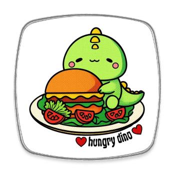 Hungriger Dino mit riesigem Burger - Viereckiger Kühlschrankmagnet - Weiß - Vorne