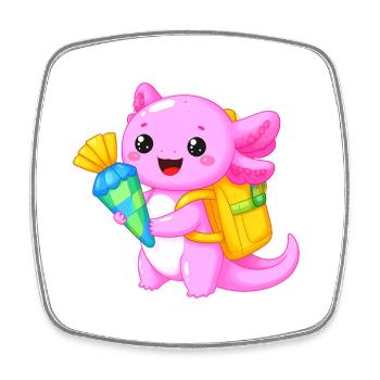Axolotl avec cône d’école pour l’inscription scolaire – Kawaii - Magnet carré - blanc - Devant