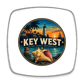 Emblème rétro du coucher de soleil de la République de la Conch de Key West - Magnet carré - blanc - Devant