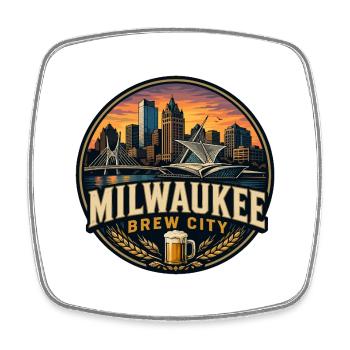 Emblème de bière millésime de Milwaukee Brew City Wisconsin - Magnet carré - blanc - Devant