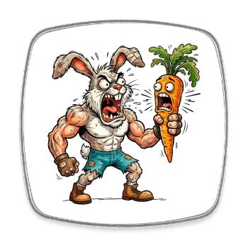 Lapin en colère et carotte - Magnet carré - blanc - Devant