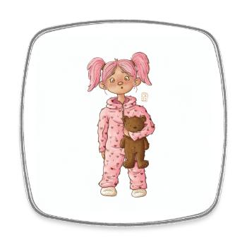 Mädchen Rosa Onesie mit Teddy - Viereckiger Kühlschrankmagnet - Weiß - Vorne