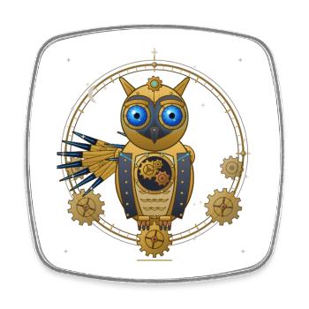 Engrenages chouette steampunk - Magnet carré - blanc - Devant
