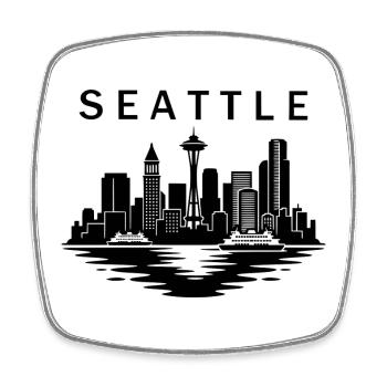 Silhouette urbaine de la silhouette de la skyline de Seattle Washington - Magnet carré - blanc - Devant