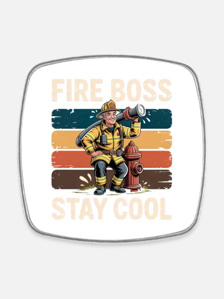 Pompier, chef des pompiers, Fire Restez cool, rétro - Magnet carré - blanc