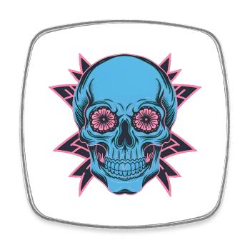 Blue skull with floral eyes - Square fridge magnet - white - Front