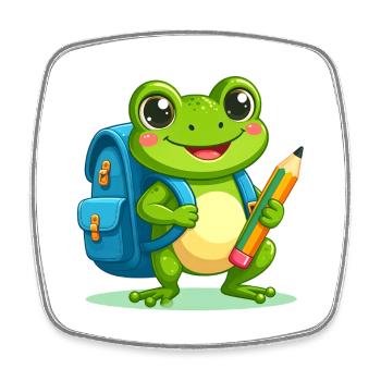 Grenouille avec enclos et sacoche pour l’inscription scolaire - Magnet carré - blanc - Devant