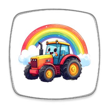 Tracteur mignon avec arc-en-ciel et nuages – Kawai - Magnet carré - blanc - Devant