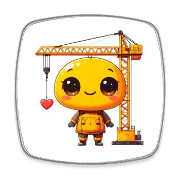 Bauarbeiter mit gelbem Kran – Kawaii-Baustelle - Viereckiger Kühlschrankmagnet - Weiß - Vorne