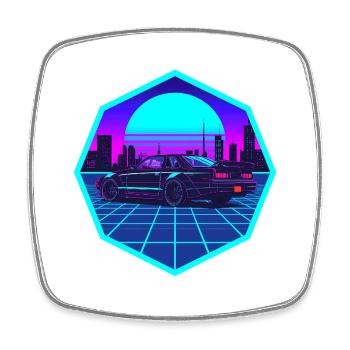 Cyber Ghost — Rotary-Legende im Neon-Nichts - Viereckiger Kühlschrankmagnet - Weiß - Vorne