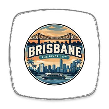 Retro Brisbane River City Reiseabzeichen - Viereckiger Kühlschrankmagnet - Weiß - Vorne