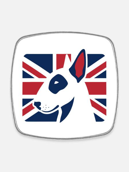 British Bull Terrier Union Jack Dog - Square fridge magnet - white
