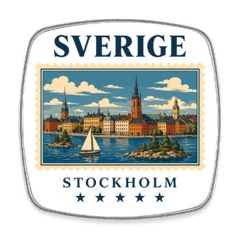 Schweden Stockholm Vintage Reisemarke - Viereckiger Kühlschrankmagnet - Weiß - Vorne
