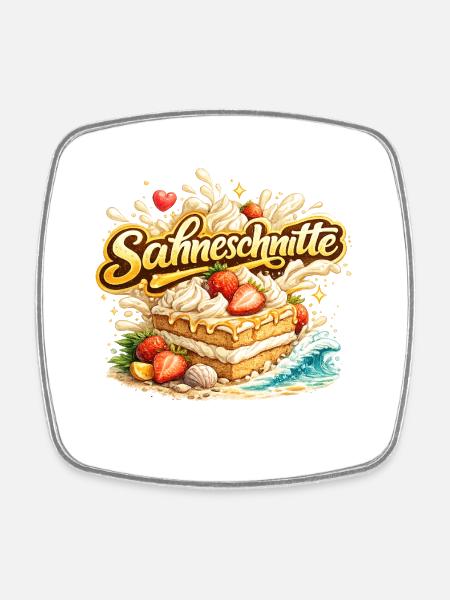 Sahneschnitte_Tortchen - Viereckiger Kühlschrankmagnet - Weiß