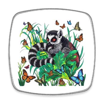 Lémurien de la jungle avec papillons Lémurien à queue annelée - Magnet carré - blanc - Devant